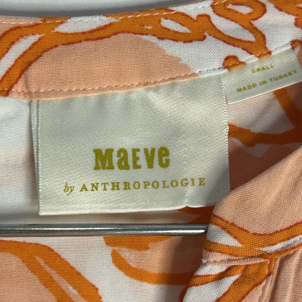 Maeve Anthropologie Floral Pintucked Button Front Blouse White And Orange Small - Picture 5 of 7